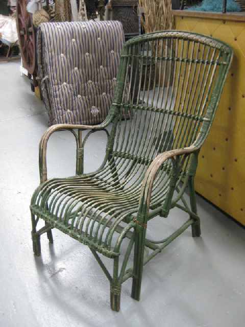 CHAIR, Garden - Cane Victorian Aged Dark Green